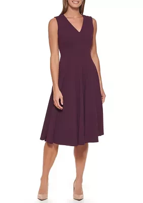 Women's Sleeveless V-Neck Solid Fit and Flare Midi Dress