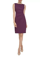 Women's Sleeveless Round Neck Ruched Solid Sheath Dress