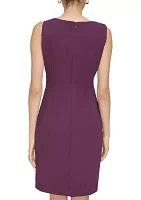 Women's Sleeveless Round Neck Ruched Solid Sheath Dress