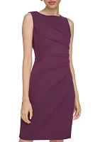 Women's Sleeveless Round Neck Ruched Solid Sheath Dress