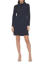 Women's Long Sleeve Crew Neck Faux Leather Shift Dress