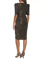 Women's Short Sleeve V-Neck Sequin Sheath Dress