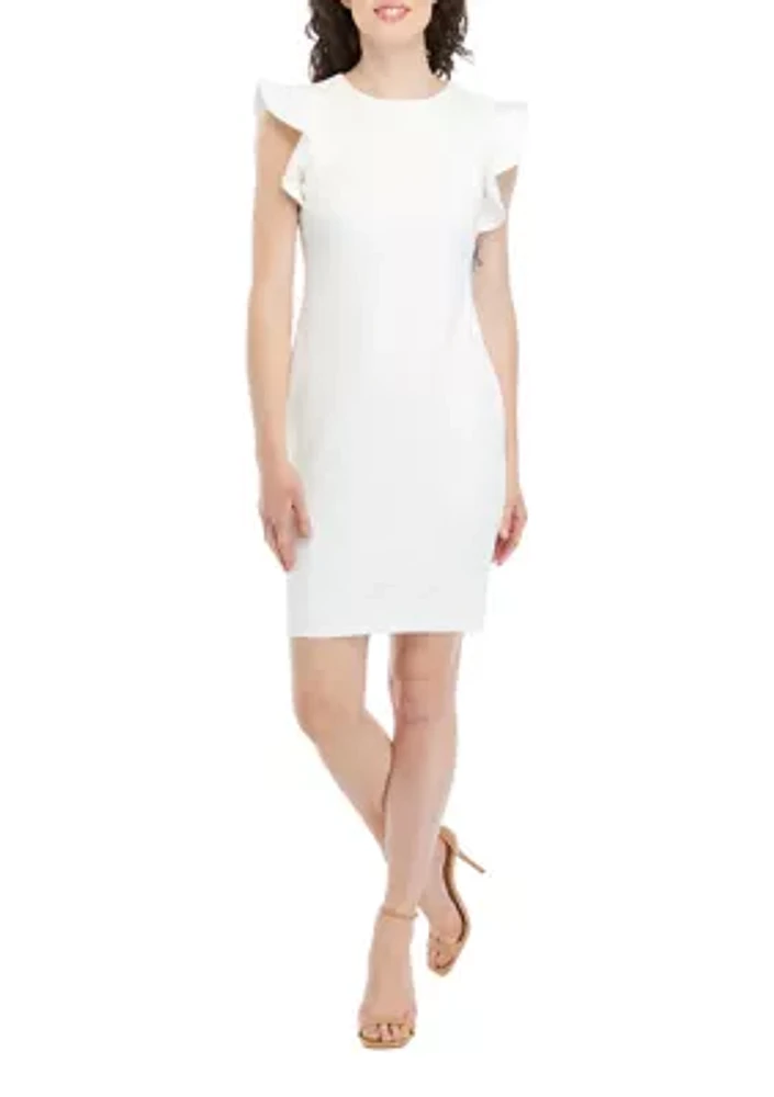 Women's Ruffle Sleeve Solid Sheath Dress