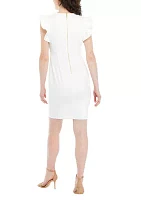 Women's Ruffle Sleeve Solid Sheath Dress