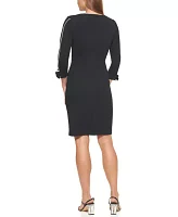 Women's 3/4 Sleeve V-Neck Solid Sheath Dress