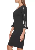 Women's 3/4 Sleeve V-Neck Solid Sheath Dress