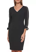 Women's 3/4 Sleeve V-Neck Solid Sheath Dress