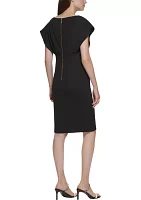 Women's Short Sleeve Boat Neck Fitted Waist Solid Sheath Dress