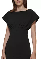 Women's Short Sleeve Boat Neck Fitted Waist Solid Sheath Dress