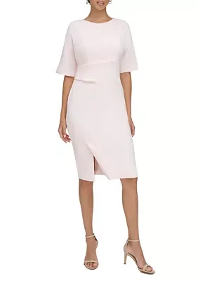 Short Sleeve Solid Ruched Waist Sheath Dress