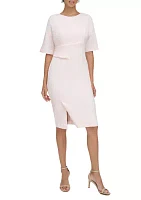 Short Sleeve Solid Ruched Waist Sheath Dress