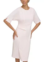 Short Sleeve Solid Ruched Waist Sheath Dress