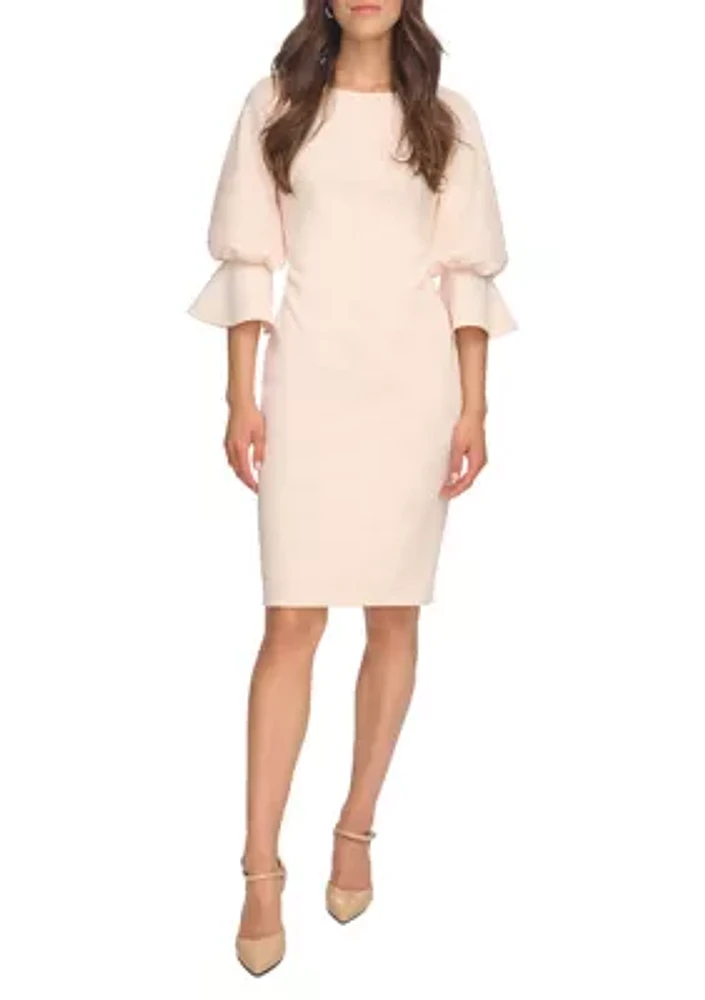 Women's Puff Sleeve Solid Sheath Dress