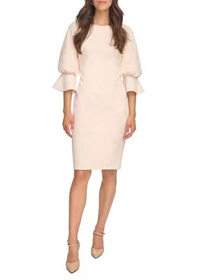 Women's Puff Sleeve Solid Sheath Dress