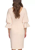 Women's Puff Sleeve Solid Sheath Dress