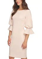 Women's Puff Sleeve Solid Sheath Dress