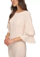 Women's Puff Sleeve Solid Sheath Dress