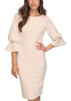 Women's Puff Sleeve Solid Sheath Dress