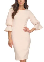 Women's Puff Sleeve Solid Sheath Dress