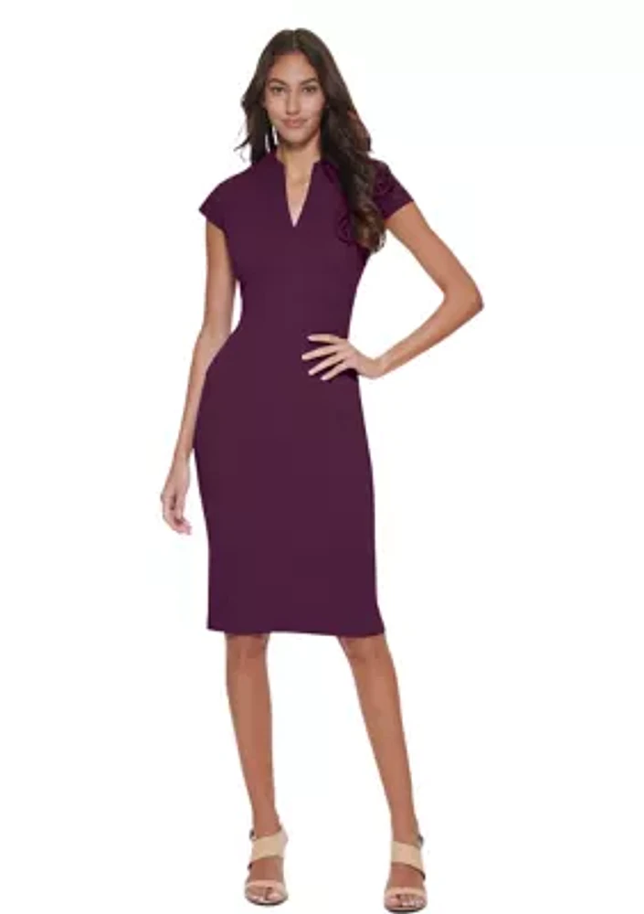 Women's Cap Sleeve V-Neck Solid Sheath Dress