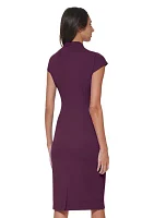 Women's Cap Sleeve V-Neck Solid Sheath Dress