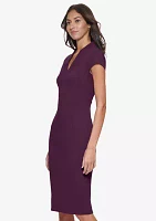 Women's Cap Sleeve V-Neck Solid Sheath Dress