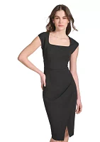 Women's Sleeveless Square Neck Crepe Sheath Dress