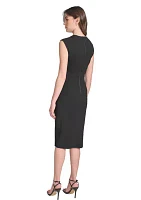 Women's Sleeveless Square Neck Crepe Sheath Dress