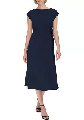 Women's Short Cap Sleeve Fit and Flare Dress