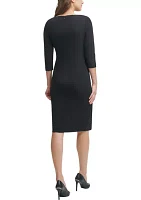 Women's 3/3 Sleeve Asymmetrical Neck Solid Sheath Dress