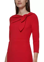 Women's 3/4 Sleeve Asymmetrical Neck Solid Crepe Sheath Dress