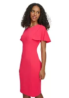 Women's Flutter Sleeve Solid Scuba Sheath Dress