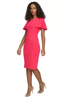 Women's Flutter Sleeve Solid Scuba Sheath Dress