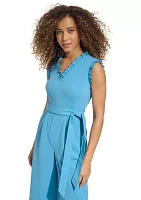 Women's Sleeveless V-Neck Tie Waist Flare Jumpsuit