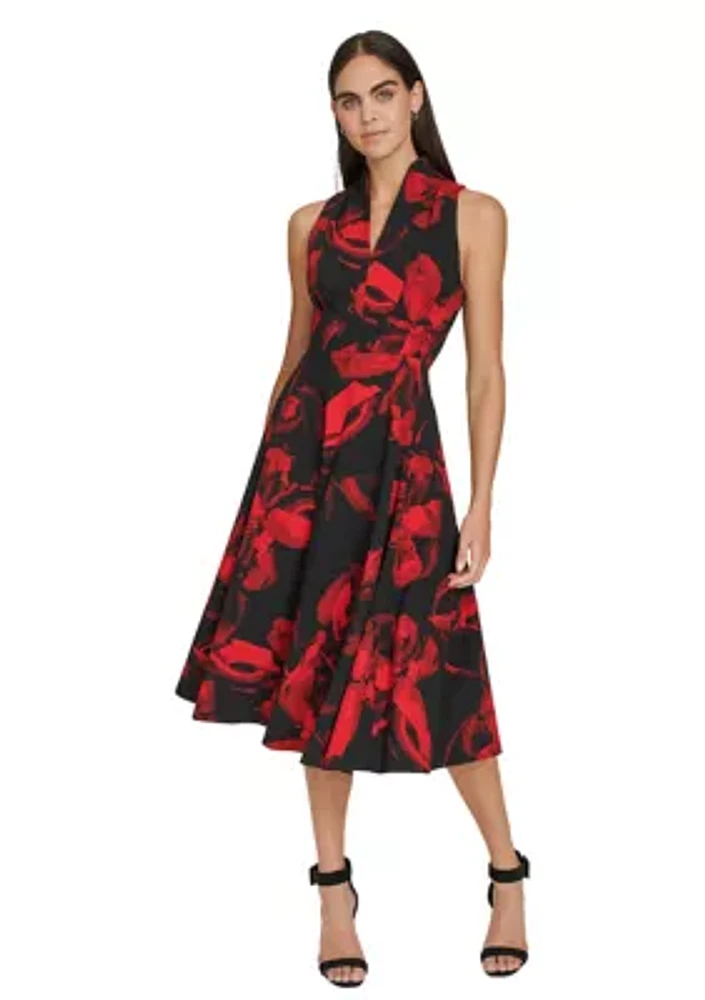 Women's Sleeveless Halter Neck Printed A-Line Dress