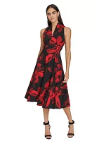 Women's Sleeveless Halter Neck Printed A-Line Dress