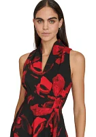 Women's Sleeveless Halter Neck Printed A-Line Dress