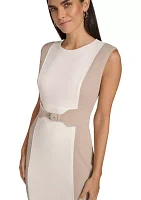 Women's Sleeveless Crew Neck Color Block Dress