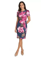 Women's Short Sleeve Crew Neck Floral Print Sheath Dress