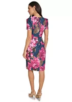 Women's Short Sleeve Crew Neck Floral Print Sheath Dress