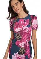 Women's Short Sleeve Crew Neck Floral Print Sheath Dress