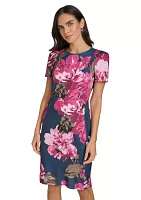 Women's Short Sleeve Crew Neck Floral Print Sheath Dress