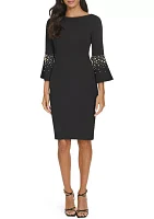 Women's Bell Sleeve Crepe Sheath Dress