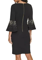 Women's Bell Sleeve Crepe Sheath Dress