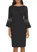 Women's Bell Sleeve Crepe Sheath Dress