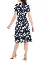 Women's Short Sleeve Floral Print Scuba Fit and Flare Dress