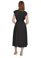 Women's Short Sleeve V-Neck Solid Fit and Flare Dress