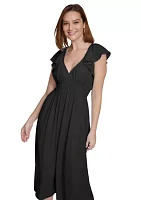 Women's Short Sleeve V-Neck Solid Fit and Flare Dress