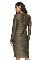 Women's Long Sleeve Ruched Foil Jersey Fit and Flare Dress