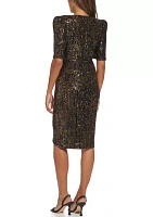 Women's Short Sleeve V-Neck Solid Sequin A-Line Dress